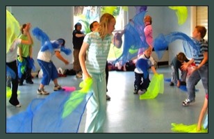 Circus Skills Class in the School Hall at a Circus Day at a school in Lancashire