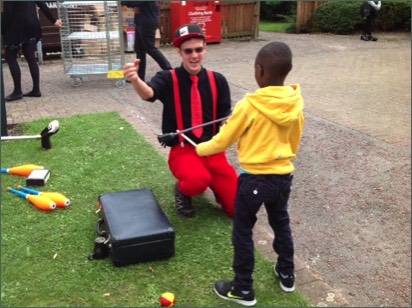 Circus skills workshops and shows in a school